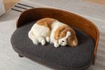 Scandinavian style Elevated Dog Bed  Walnut wood, dark grey cashmere.
