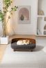 Scandinavian style Elevated Dog Bed  Walnut wood, dark grey cashmere.